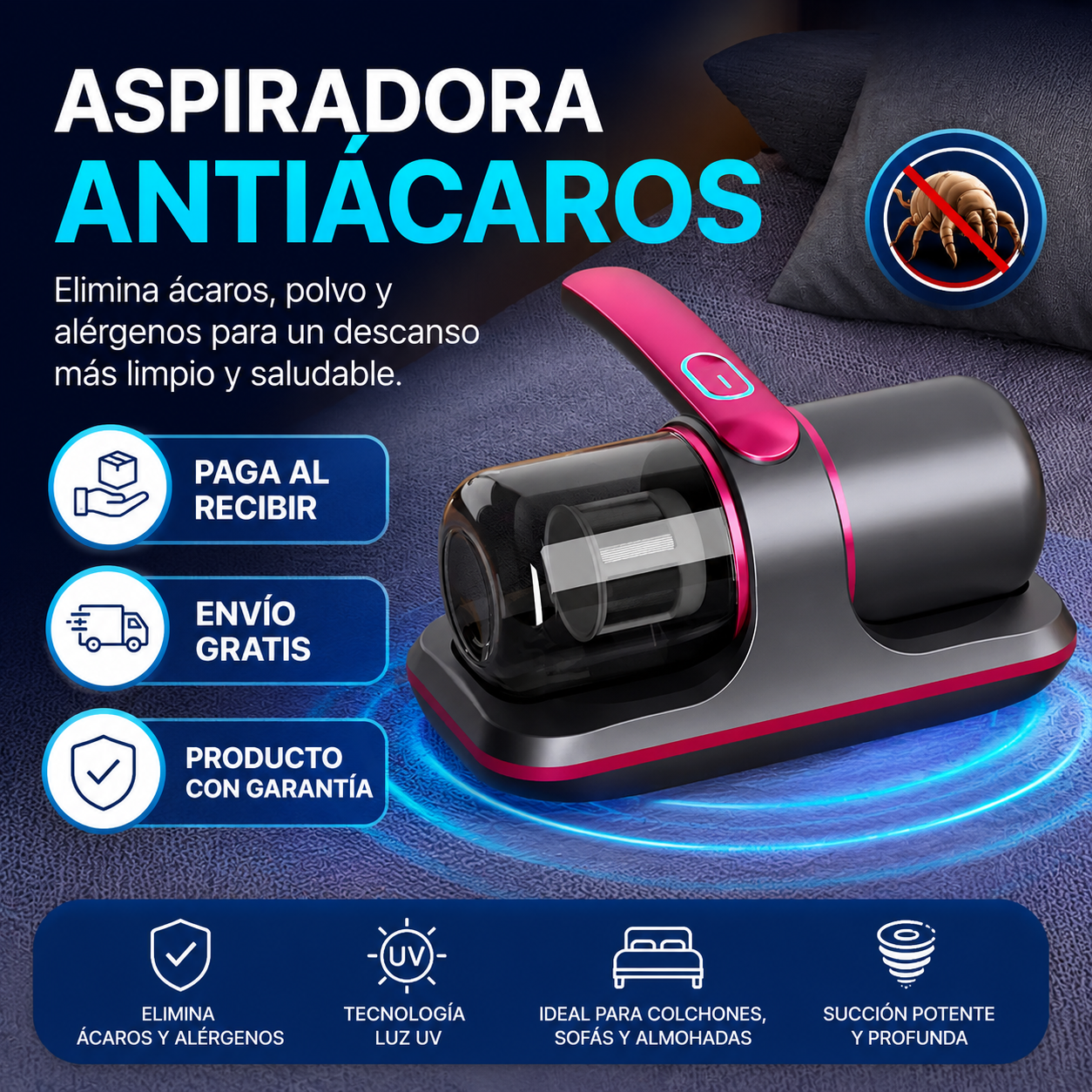 PureBedPro™ - Aspiradora antiácaros